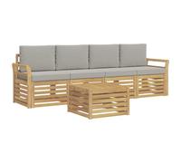 vidaXL Conjunto de sofás de Exterior 5 pcs Blanco y Gris Claro, Sofá de jardín, Mueble seccional Resistente, Set Moderno para Patio, cómodo para tu terraza