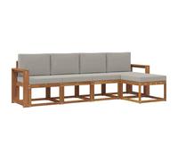 vidaXL Conjunto de sofás de Exterior 5 pcs Gris Natural y Claro, Set de Sofás Modernos para Jardín, Muebles Resistentes para Terraza y Patio, Diseño en Acacia para el Patio