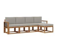 vidaXL Conjunto de sofás de Exterior 5 pcs Gris Natural y Claro, Set de Sofás Modernos para Jardín, Muebles Resistentes para Terraza y Patio, Diseño en Acacia para el Patio