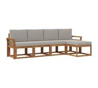 vidaXL Conjunto de sofás de Exterior 5 pcs Gris Natural y Claro, Set de Sofás Modernos para Jardín, Muebles Resistentes para Terraza y Patio, Diseño en Acacia para el Patio