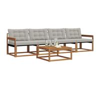vidaXL Conjunto de sofás de Exterior 5 pcs Gris Natural y Claro, Sofá de jardín, Asiento Moderno para Exteriores, Mueble seccional Duradero, terraza y Patio
