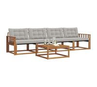 vidaXL Conjunto de sofás de Exterior 5 pcs Gris Natural y Claro, Sofá de jardín, Asiento Moderno para Exteriores, Mueble seccional Duradero, terraza y Patio