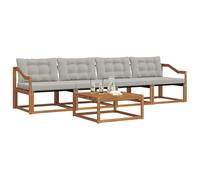 vidaXL Conjunto de sofás de Exterior 5 pcs Gris Natural y Claro, Sofá de jardín, Asiento Moderno para Exteriores, Mueble seccional Duradero, terraza y Patio