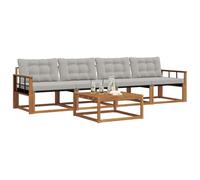vidaXL Conjunto de sofás de Exterior 5 pcs Gris Natural y Claro, Sofá de jardín, Asiento Moderno para Exteriores, Mueble seccional Duradero, terraza y Patio