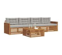 vidaXL Conjunto de sofás de Exterior 5 pcs Gris Natural y Claro, Sofá de jardín Moderno, mobiliario seccional, Asientos para terraza, Conjunto cómodo y Duradero