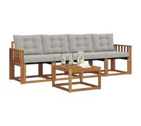 vidaXL Conjunto de sofás de Exterior 5 pcs Gris Natural y Claro, Sofá de Patio Moderno, Duradero y cómodo, Muebles seccionales para jardín, Ideal para tu terraza