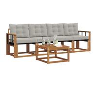 vidaXL Conjunto de sofás de Exterior 5 pcs Gris Natural y Claro, Sofá de Patio Moderno, Duradero y cómodo, Muebles seccionales para jardín, Ideal para tu terraza