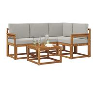 vidaXL Conjunto de sofás de Exterior 5 pcs Gris Natural y Claro, Sofá seccional de jardín, Muebles Modernos para Exteriores, Lounge cómodo para el Patio, Asientos Ideales para la terraza, un Conjunto
