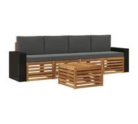 vidaXL Conjunto de sofás de Exterior 5 pcs Natural y Antracita, Sofá de jardín, Mueble seccional Resistente, Set Moderno para Patio, cómodo para tu terraza