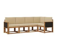 vidaXL Conjunto de sofás de Exterior 5 pcs Natural y Beige Poliéster, Sofá de jardín Moderno, Resistente al Clima, Muebles seccionales, Zona de terraza, Confort en el Patio