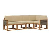 vidaXL Conjunto de sofás de Exterior 5 pcs Natural y Beige Poliéster, Sofá de jardín Moderno, Resistente al Clima, Muebles seccionales, Zona de terraza, Confort en el Patio