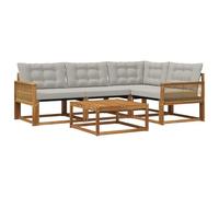 vidaXL Conjunto de sofás de Exterior 5 pcs Natural y Gris Claro, Conjunto de sofá Moderno para Exterior, Muebles de jardín de Acacia, Asientos cómodos para tu terraza