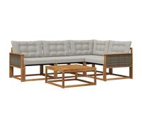 vidaXL Conjunto de sofás de Exterior 5 pcs Natural y Gris Claro, Conjunto de sofá Moderno para Exterior, Muebles de jardín de Acacia, Asientos cómodos para tu terraza