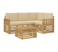 vidaXL Conjunto de sofás de Exterior 5 pcs y Beige 59 x 59 x 37 cm, Juego de Sofás Moderno para Exterior, Asientos de Patio, Muebles de Jardín Contemporáneos, Sección Acacia