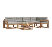 vidaXL Conjunto de sofás de Exterior 6 pcs Gris Natural y Claro, Conjunto de Muebles para el Jardín, Sofá de Patio Moderno, Lounge Modular Duradero, Asientos para Exteriores en Jardín