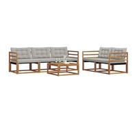 vidaXL Conjunto de sofás de Exterior 6 pcs Gris Natural y Claro, Juego de Sofás Exterior, Muebles Estilo Moderno para Jardín, Resistente y Cómodo para Relajarse en la Terraza