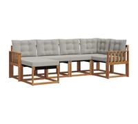 vidaXL Conjunto de sofás de Exterior 6 pcs Gris Natural y Claro, Juego de Sofás Moderno para Jardín, Sofá Exterior Cómodo, Muebles Resistentes a Climas, Ideal para Patio