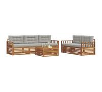 vidaXL Conjunto de sofás de Exterior 6 pcs Gris Natural y Claro, Sofá Moderno para Exteriores, Conjunto seccional para Patio, Mueble Duradero, Comodidad en terraza