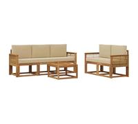 vidaXL Conjunto de sofás de Exterior 6 pcs Natural y Beige Poliéster, Sofá de Jardín, Conjunto Seccional Moderno para Patio, Muebles de Terraza para Vivir Cómodamente