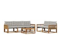 vidaXL Conjunto de sofás de Exterior 6 pcs Natural y Gris Claro, Juego de Sofás Exterior, Muebles Estilo Moderno para Jardín, Resistente y Cómodo para Relajarse en la Terraza