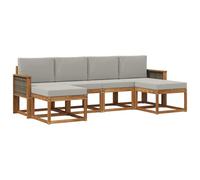 vidaXL Conjunto de sofás de Exterior 6 pcs Natural y Gris Claro, Sofá Exterior Elegante, Muebles Modernos para Patio, Asientos de jardín Resistentes al Clima, diseño Minimalista Chic
