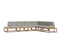 vidaXL Conjunto de sofás de Exterior 6 Pieza Gris Natural y Claro, Sofá de Madera de Acacia, Asientos Modernos de Exterior, Seccional Durable para Jardín y Terraza