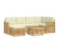 vidaXL Conjunto de sofás de Exterior 7 pcs Blanco y Crema Poliéster, Sofá de jardín, Conjunto Moderno y cómodo, Asientos relajarte en tu terraza