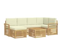 vidaXL Conjunto de sofás de Exterior 7 pcs Blanco y Crema Poliéster, Sofá de jardín, Conjunto Moderno y cómodo, Asientos relajarte en tu terraza