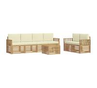 vidaXL Conjunto de sofás de Exterior 7 pcs Blanco y Crema Poliéster, Sofá de Jardín, Sección Moderna, Muebles Duraderos, Lounge Exterior, Conjunto Cómodo para Terraza