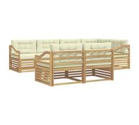 vidaXL Conjunto de sofás de Exterior 7 pcs Blanco y Crema Poliéster, Sofá Exterior, Lounge de Patio, Conjunto seccional, Muebles de jardín, Asientos Modernos para el Aire Libre