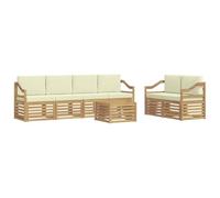 vidaXL Conjunto de sofás de Exterior 7 pcs Blanco y Crema Poliéster, Sofá Exterior, Moderno, sectional, Mueble Resistente para jardín, Sala en Patio, Juego cómodo para Vivir