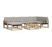 vidaXL Conjunto de sofás de Exterior 7 pcs Blanco y Gris Claro, Conjunto Sofás Jardín Moderno, Mobiliario Exterior Duradero, Asientos Elegantes y Cojines Resistentes al Clima