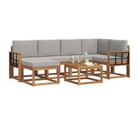 vidaXL Conjunto de sofás de Exterior 7 pcs Gris Natural y Claro, Juego de sofá seccional al Aire Libre Moderno y Duradero, Muebles de Lounge para Patio, Comodidad Interior en la terraza