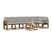 vidaXL Conjunto de sofás de Exterior 7 pcs Gris Natural y Claro, Sofá de Jardín Elegante, Muebles Resistentes, Comodidad en la Terraza, Relájate Junto a la Piscina