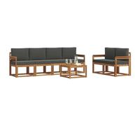 vidaXL Conjunto de sofás de Exterior 7 pcs Natural y Antracita, Juego de Sofás de Acacia, Muebles Modernos para Exterior, Sección Duradera, Patio con Estilo, Diseño Ergonómico