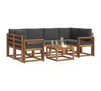 vidaXL Conjunto de sofás de Exterior 7 pcs Natural y Antracita, Sofá seccional Moderno para jardín, Muebles duraderos Junto a la Piscina, Juego de Patio de Madera para relajarte