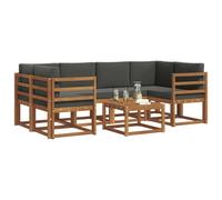 vidaXL Conjunto de sofás de Exterior 7 pcs Natural y Antracita, Sofá seccional Moderno para jardín, Muebles duraderos Junto a la Piscina, Juego de Patio de Madera para relajarte