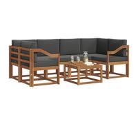 vidaXL Conjunto de sofás de Exterior 7 pcs Natural y Antracita, Sofá seccional Moderno para jardín, Muebles duraderos Junto a la Piscina, Juego de Patio de Madera para relajarte