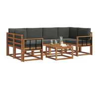 vidaXL Conjunto de sofás de Exterior 7 pcs Natural y Antracita, Sofá seccional Moderno para jardín, Muebles duraderos Junto a la Piscina, Juego de Patio de Madera para relajarte