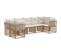 vidaXL Conjunto de sofás de Exterior 7 pcs Natural y Crema Poliéster, Juego de Muebles de Exterior, Asientos de Jardín, Sofá de Rattan, Sillas Resistentes, Área de Relajo