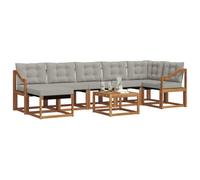 vidaXL Conjunto de sofás de Exterior 8 pcs Gris Natural y Claro, Conjunto de Jardín, Sofá Cómodo para Exterior, Muebles Modernos, Resistente al Clima, Brazo Práctico