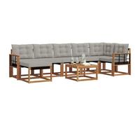 vidaXL Conjunto de sofás de Exterior 8 pcs Gris Natural y Claro, Conjunto de Jardín, Sofá Cómodo para Exterior, Muebles Modernos, Resistente al Clima, Brazo Práctico