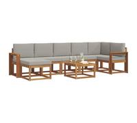 vidaXL Conjunto de sofás de Exterior 8 pcs Gris Natural y Claro, Sofá Moderno para Jardín, Muebles de Patio Variados, Sofá Seccional, Asientos de Madera de Acacia para la Piscina