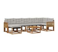 vidaXL Conjunto de sofás de Exterior 8 pcs Natural y Gris Claro, Conjunto de Jardín, Sofá Cómodo para Exterior, Muebles Modernos, Resistente al Clima, Brazo Práctico