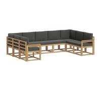 vidaXL Conjunto de sofás de Exterior 9 pcs Blanco y Antracita, Juego de Sofás Modernos, Resistente a la Intemperie, Muebles de Acacia, Sección Lujosa, Asientos Cómodos