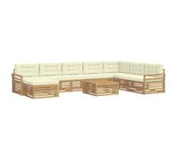 vidaXL Conjunto de sofás de Exterior 9 pcs Blanco y Crema, Muebles de jardín, sofá Modular Moderno, Madera de Acacia, Asiento al Borde de la Piscina, Lounge en el Patio