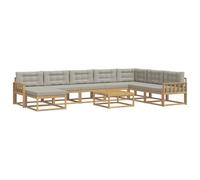 vidaXL Conjunto de sofás de Exterior 9 pcs Blanco y Gris Claro, Conjunto de Sofás de Acacia para Exterior, Muebles Modernos, Patio Chic, Asientos Resistentes, Decoración de Verano