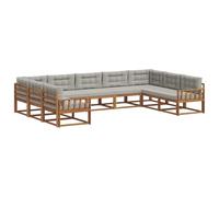 vidaXL Conjunto de sofás de Exterior 9 pcs Gris Natural y Claro, Conjunto de sofá Moderno para Exteriores, colección Duradera de Patio, Muebles versátiles de jardín