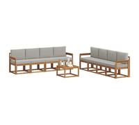 vidaXL Conjunto de sofás de Exterior 9 pcs Gris Natural y Claro, Juego de Sofás de Acacia, Muebles Modernos para Jardín, Comodidad en el Patio para Reuniones