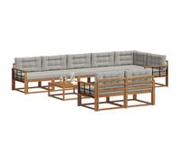 vidaXL Conjunto de sofás de Exterior 9 pcs Gris Natural y Claro, Muebles Exteriores, Conjunto de sofá de jardín, Sofá de Patio Resistente, Muebles Modernos para Patio